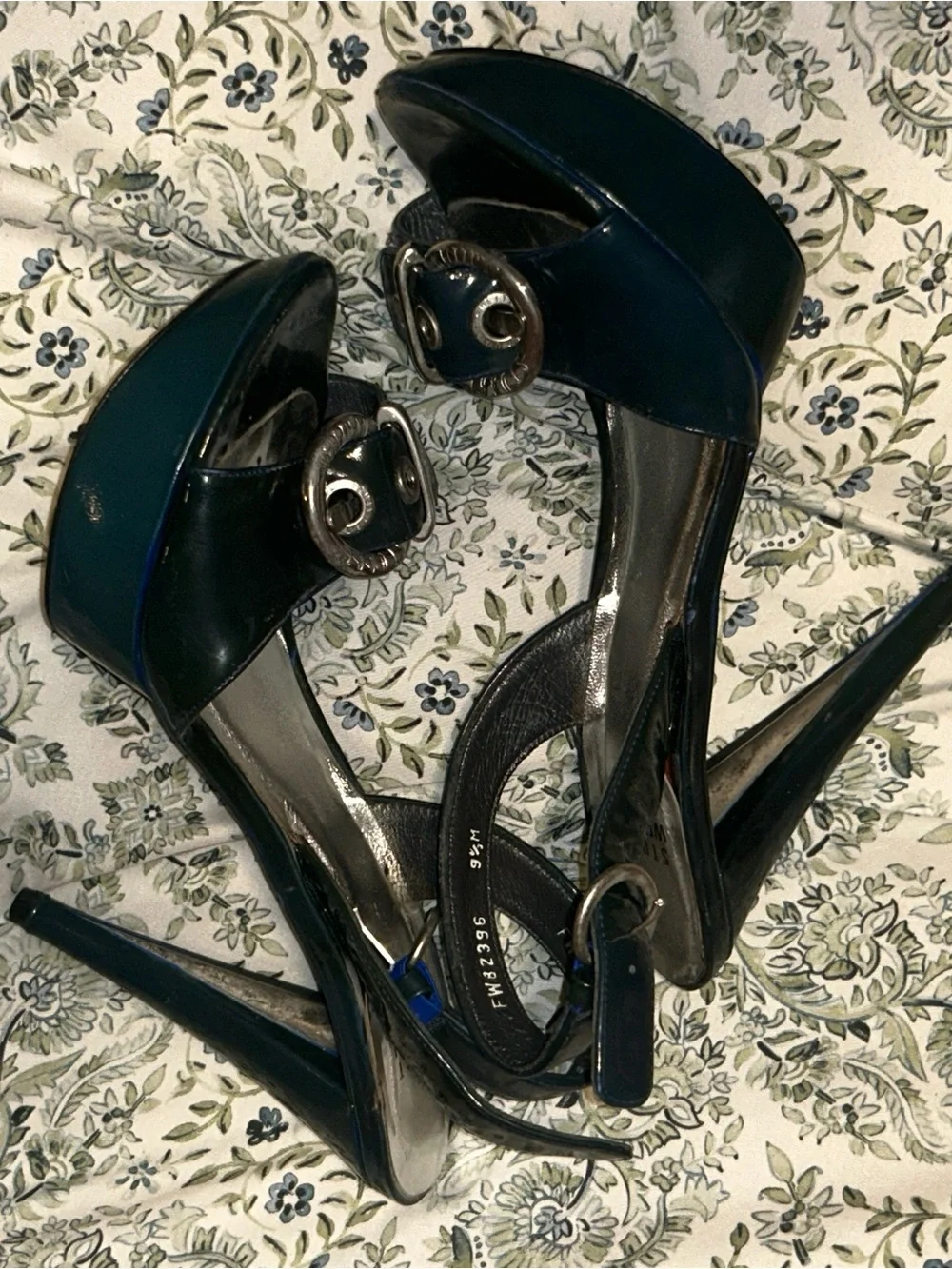 Stuart Weitzman Dark Teal Platform Stiletto Sandals with Buckle